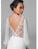 Lace Chiffon V Open Back Minimalist Wedding Dress